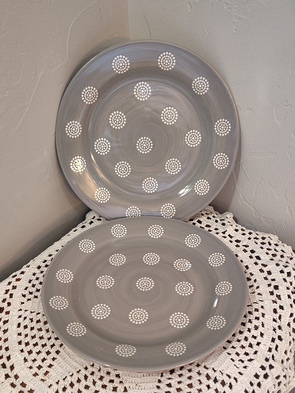 Baum Bros Moroccan Set of 2 Salad Plates 8" Gray White